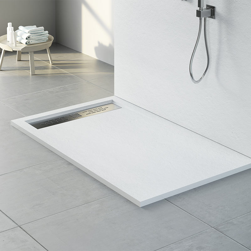 Receveur de douche, 120x80 à 200x90 cm, grille inox, Composite Blanc, Stone
