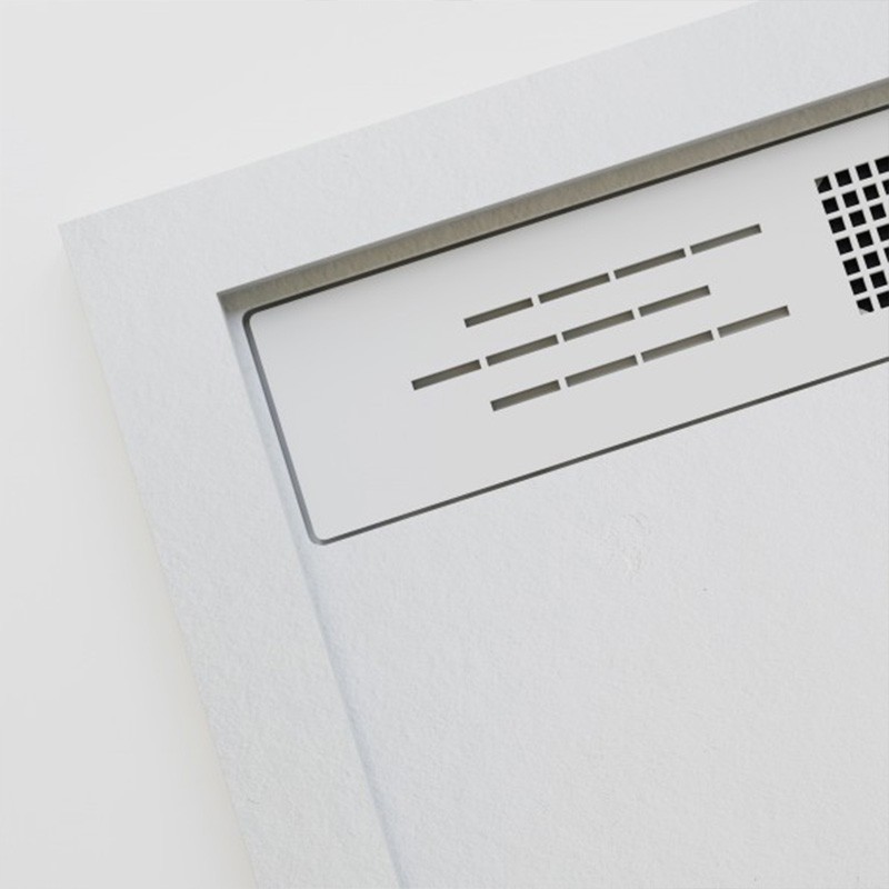 Receveur de douche, 120x80 à 200x90 cm, grille inox, Composite Blanc, Stone