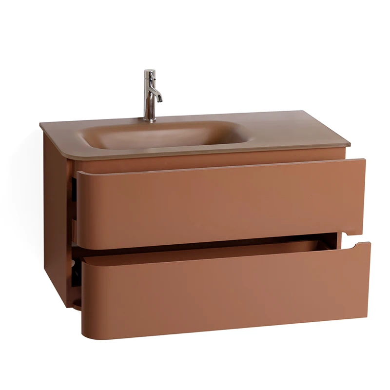 Meuble suspendu Terracotta Mat, 100 cm, avec plan vasque encastré en verre, Sorbonne