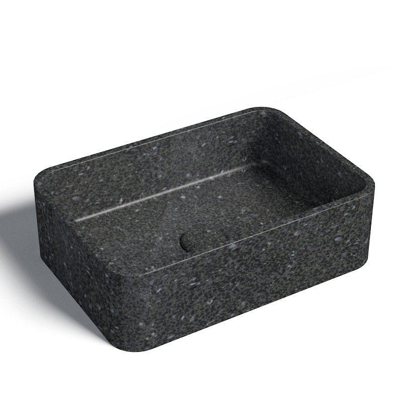 Vasque béton rectangulaire, 40 ou 60 cm, terrazzo noir, Série T