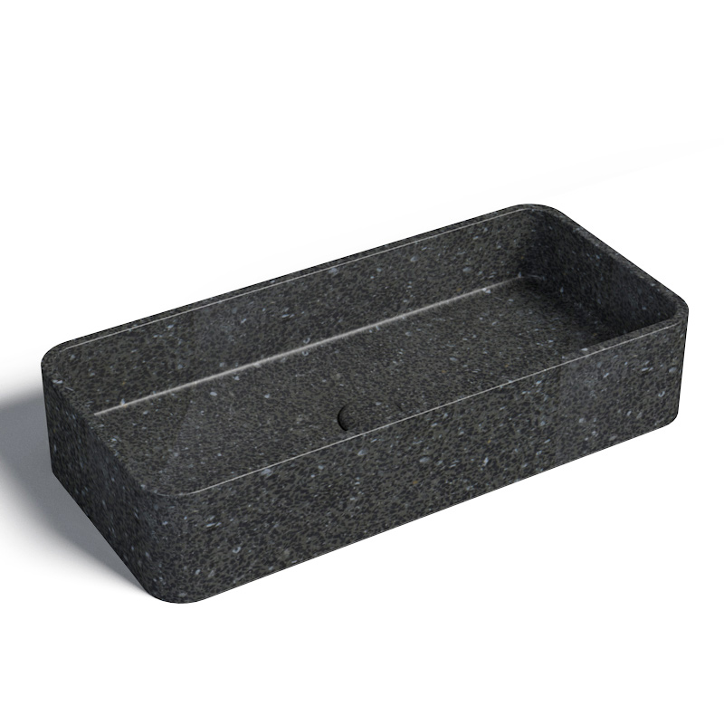 Vasque béton rectangulaire, 40 ou 60 cm, terrazzo noir, Série T