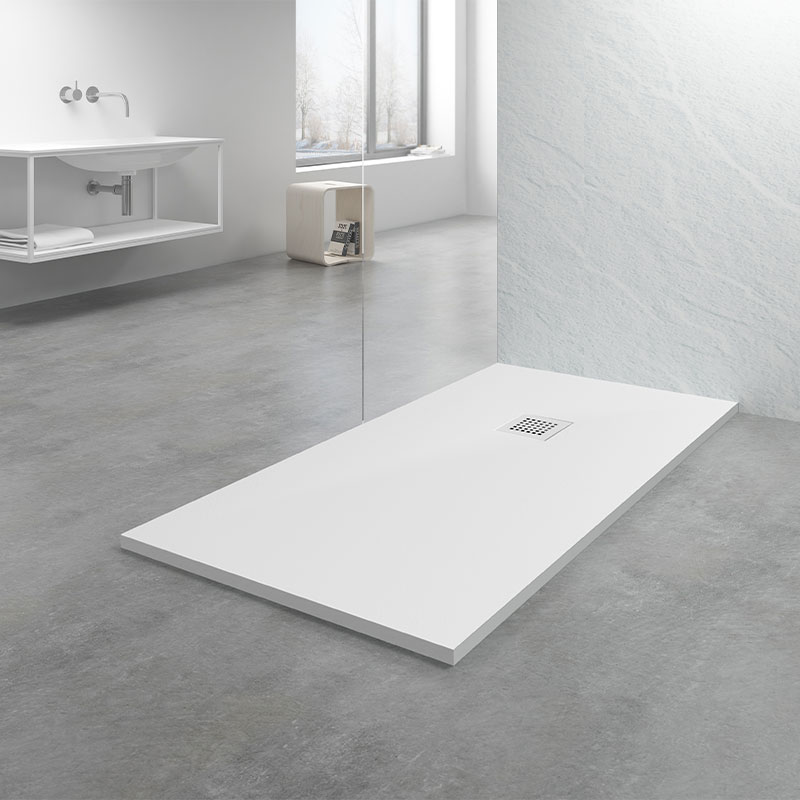 Receveur de douche 70x100 ou 140 cm. Grille blanche, Solid Surface Blanc, Toscane