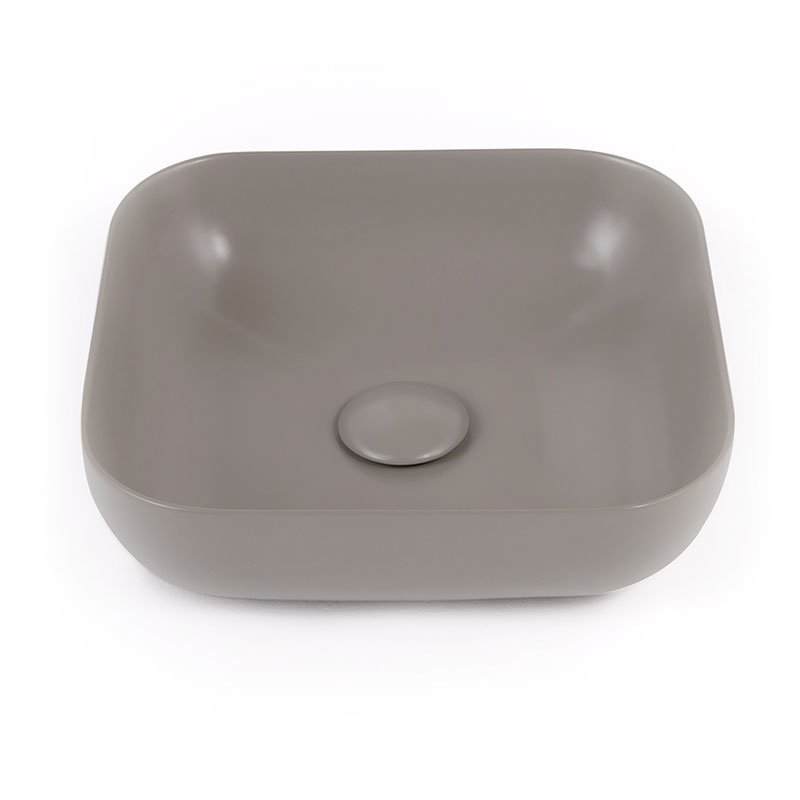 Vasque à poser 41 x 41 cm carrée, céramique, Gris mat, made in France, Desvres