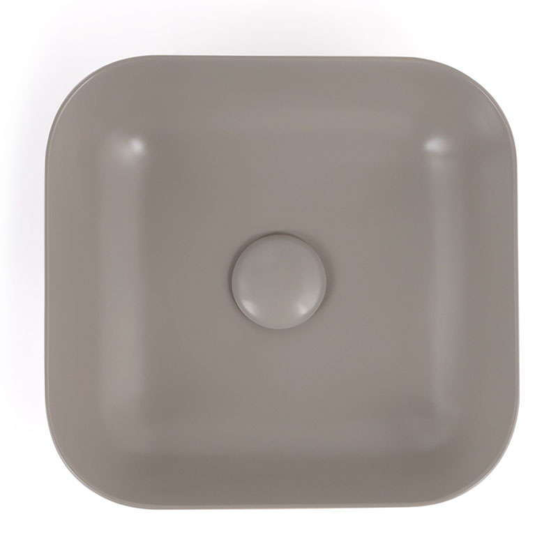 Vasque à poser 41 x 41 cm carrée, céramique, Gris mat, made in France, Desvres