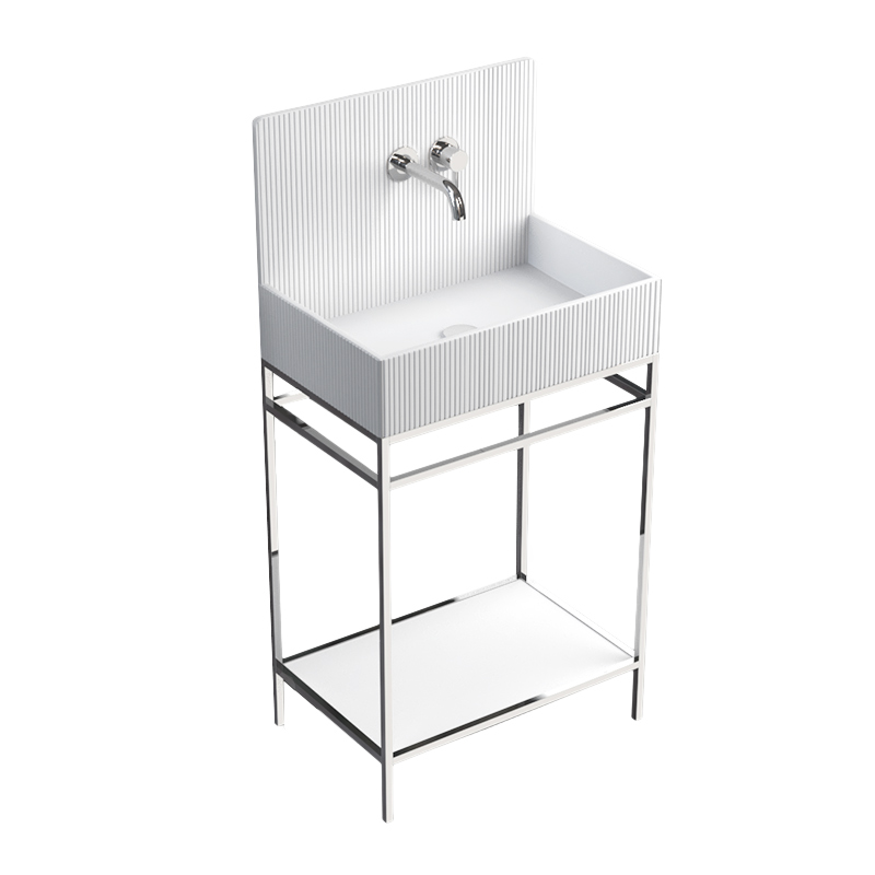 Lavabo sur pieds à poser 60x38 cm, aspect béton blanc, Roneo