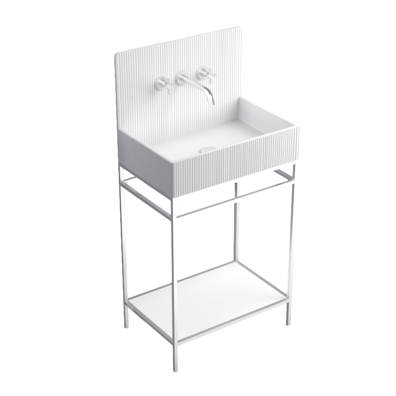 Lavabo sur pieds à poser 60x38 cm, aspect béton blanc, Roneo