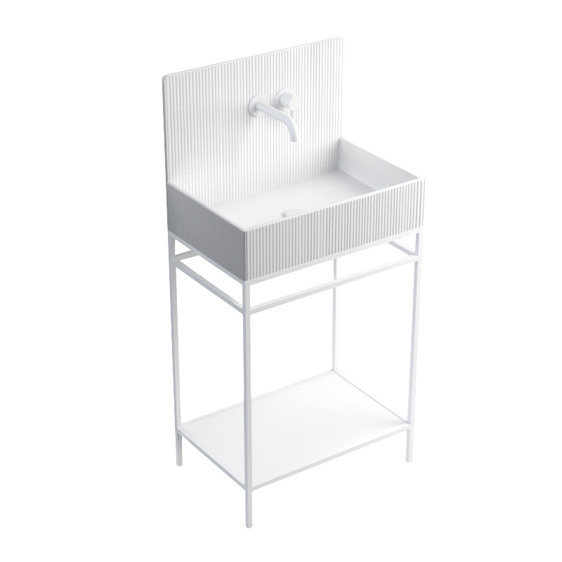 Lavabo sur pieds à poser 60x38 cm, aspect béton blanc, Roneo