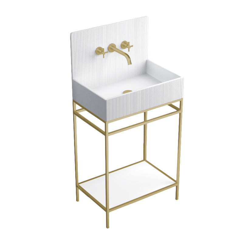 Lavabo sur pieds à poser 60x38 cm, aspect béton blanc, Roneo