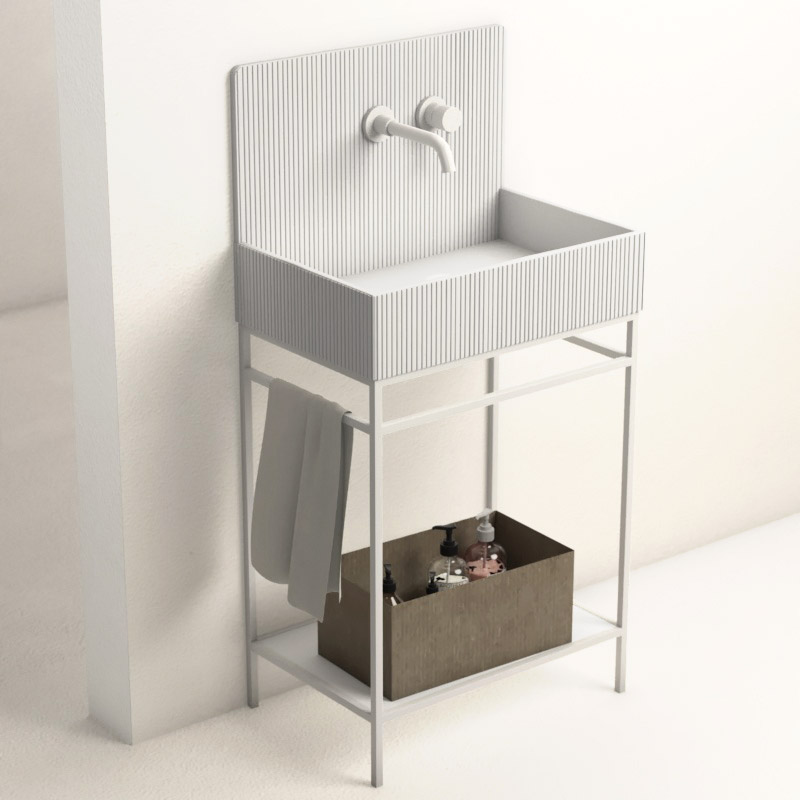 Lavabo sur pieds à poser 60x38 cm, aspect béton blanc, Roneo