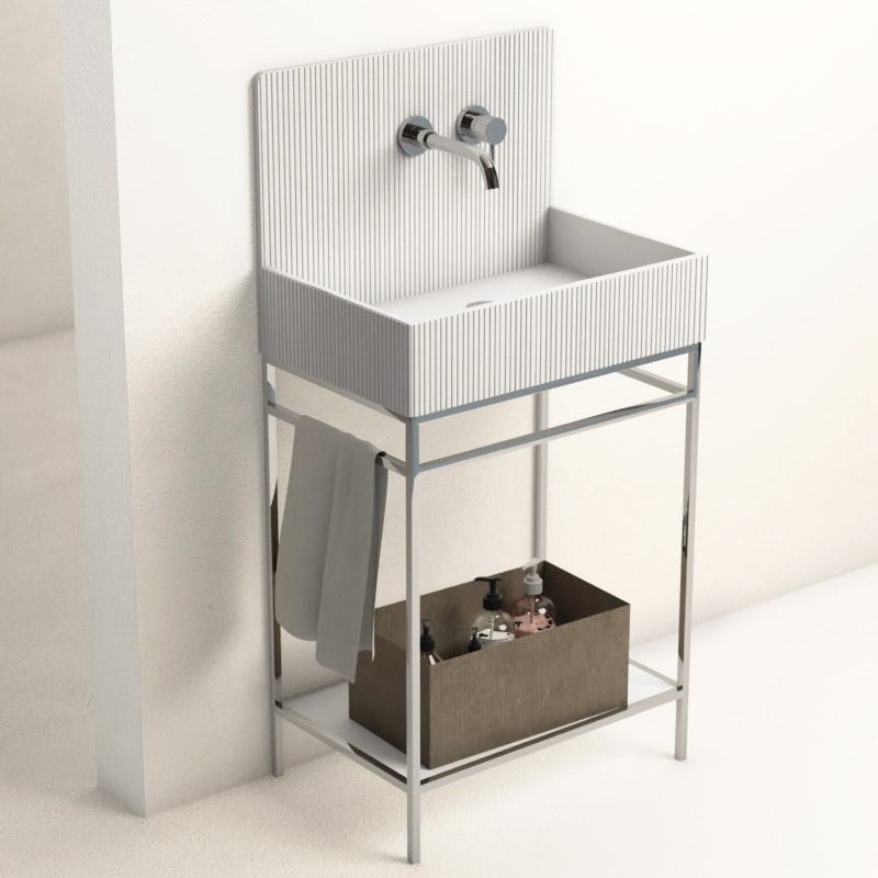 Lavabo sur pieds à poser 60x38 cm, aspect béton blanc, Roneo