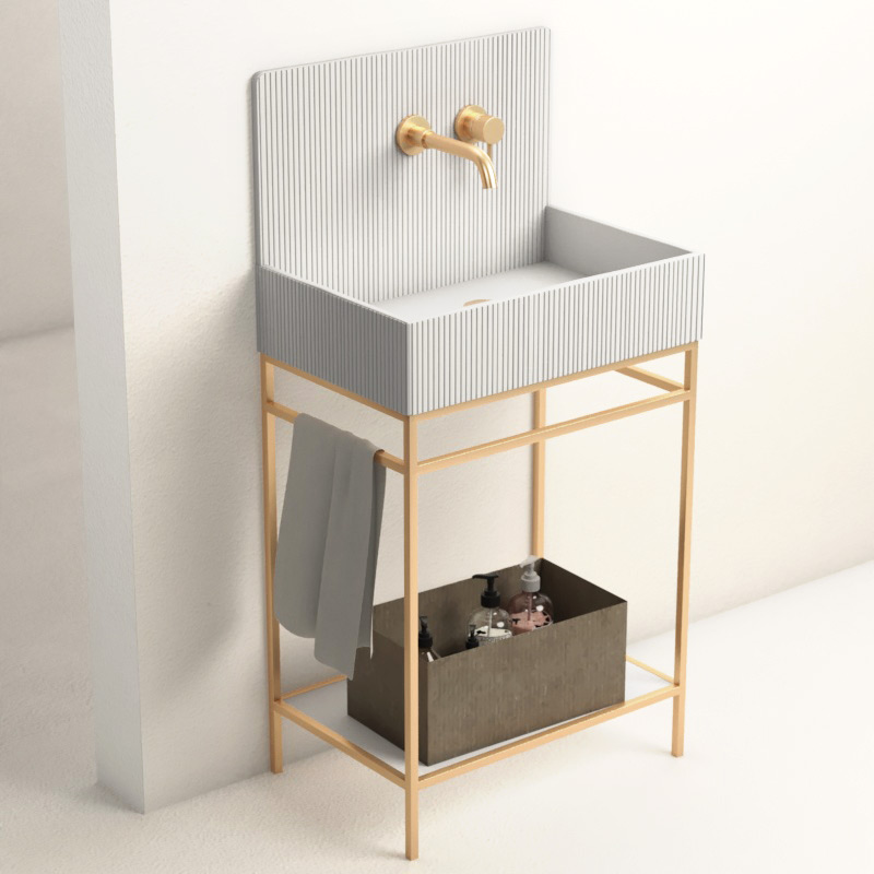 Lavabo sur pieds à poser 60x38 cm, aspect béton blanc, Roneo