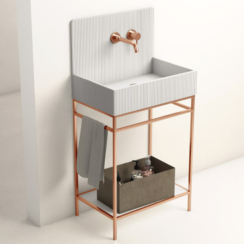 Lavabo sur pieds à poser 60x38 cm, aspect béton blanc, Roneo
