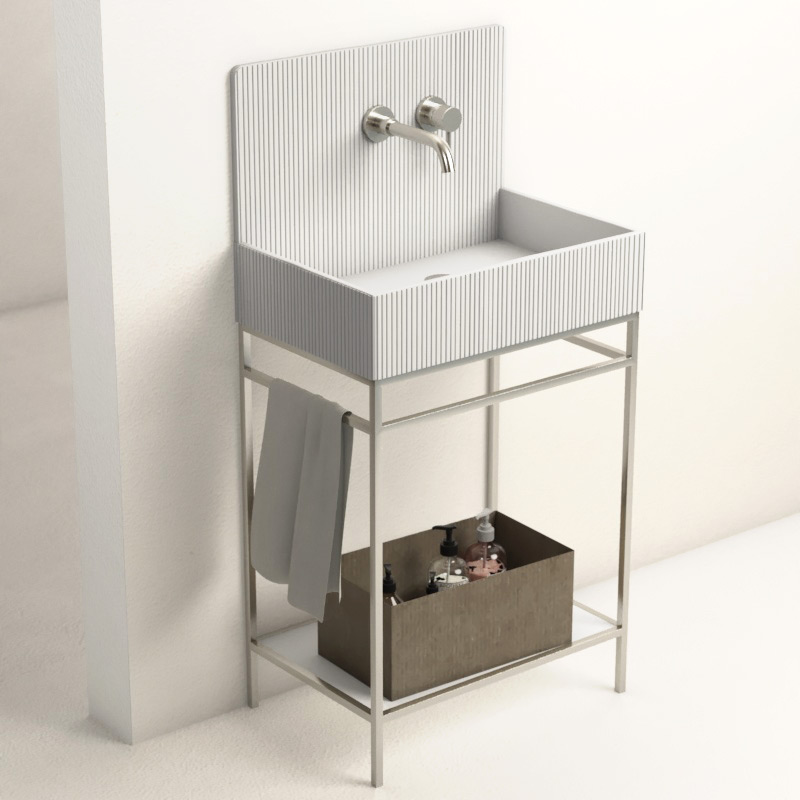 Lavabo sur pieds à poser 60x38 cm, aspect béton blanc, Roneo