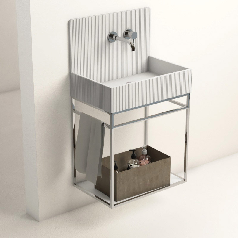 Lavabo structure suspendue 60x38 cm, aspect béton blanc, Roneo