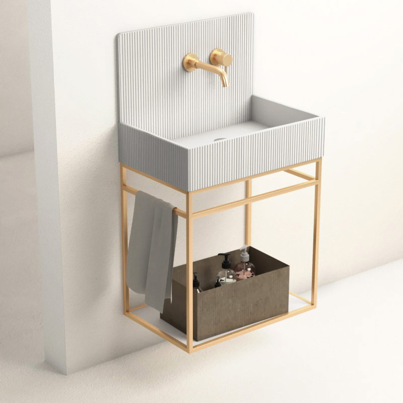 Lavabo structure suspendue 60x38 cm, aspect béton blanc, Roneo
