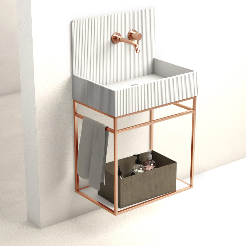 Lavabo structure suspendue 60x38 cm, aspect béton blanc, Roneo