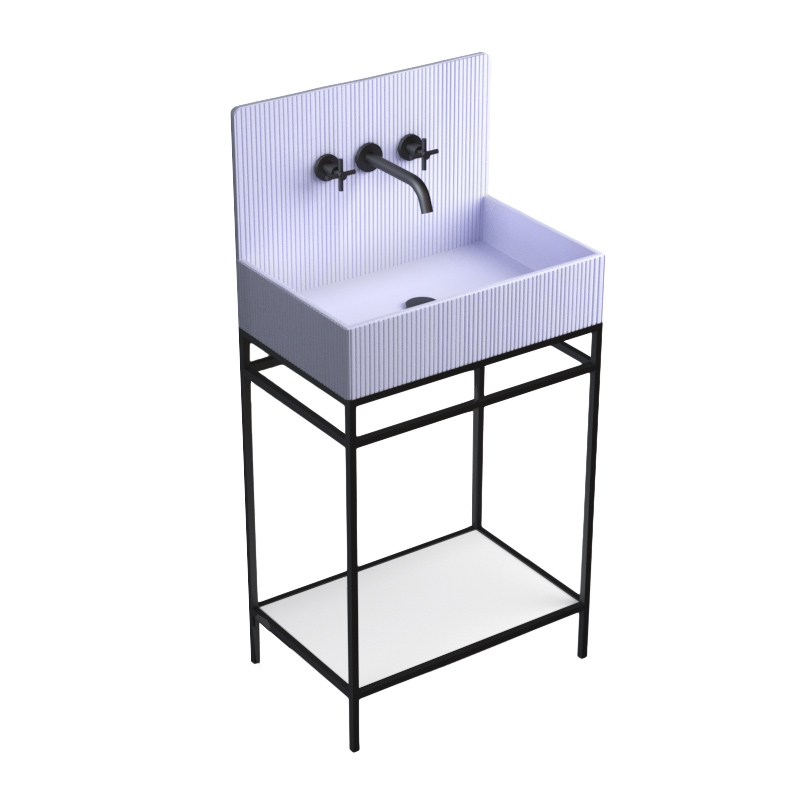 Lavabo sur pieds à poser 60x38 cm, aspect béton bleu, Roneo