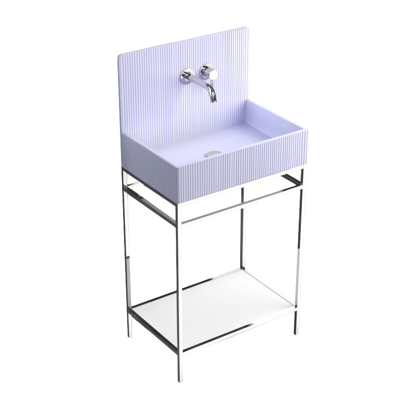 Lavabo sur pieds à poser 60x38 cm, aspect béton bleu, Roneo