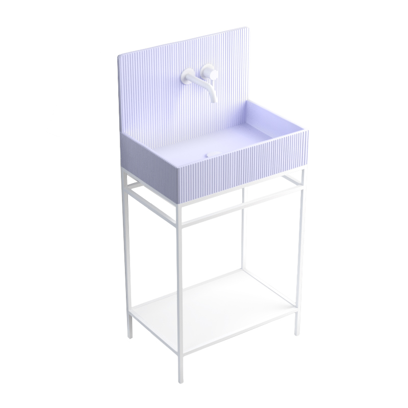 Lavabo sur pieds à poser 60x38 cm, aspect béton bleu, Roneo