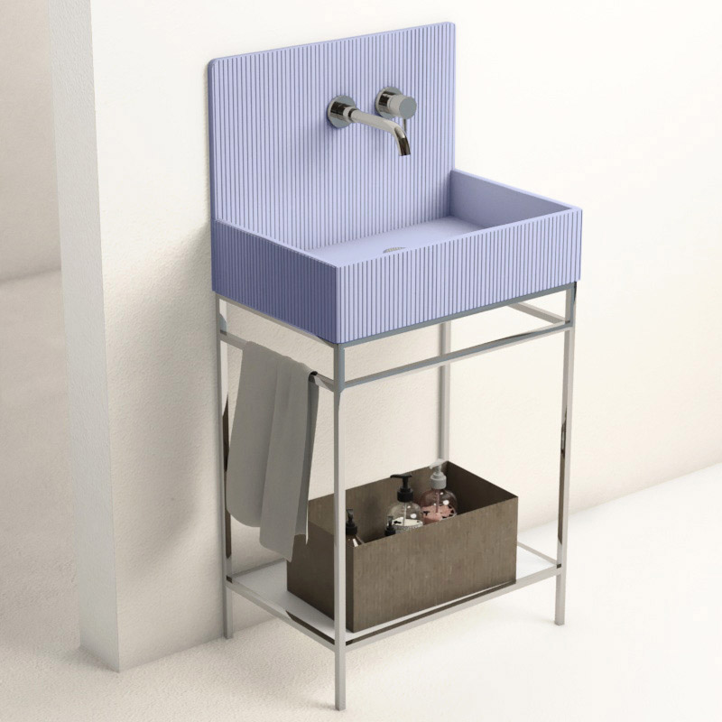 Lavabo sur pieds à poser 60x38 cm, aspect béton bleu, Roneo