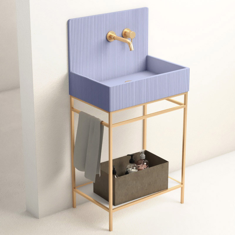 Lavabo sur pieds à poser 60x38 cm, aspect béton bleu, Roneo
