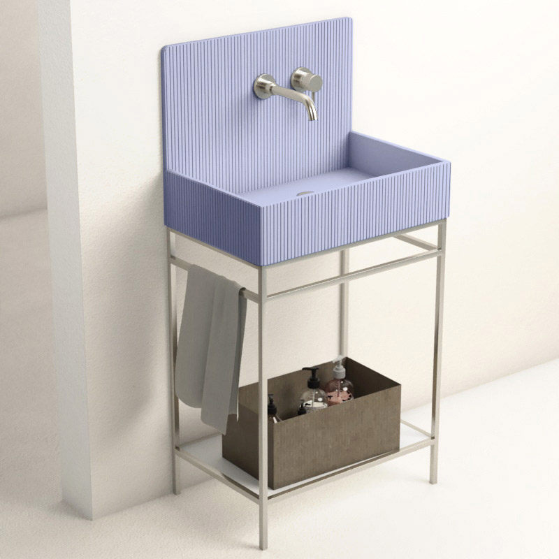 Lavabo sur pieds à poser 60x38 cm, aspect béton bleu, Roneo