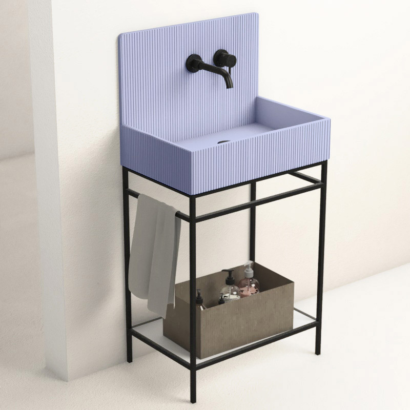 Lavabo sur pieds à poser 60x38 cm, aspect béton bleu, Roneo