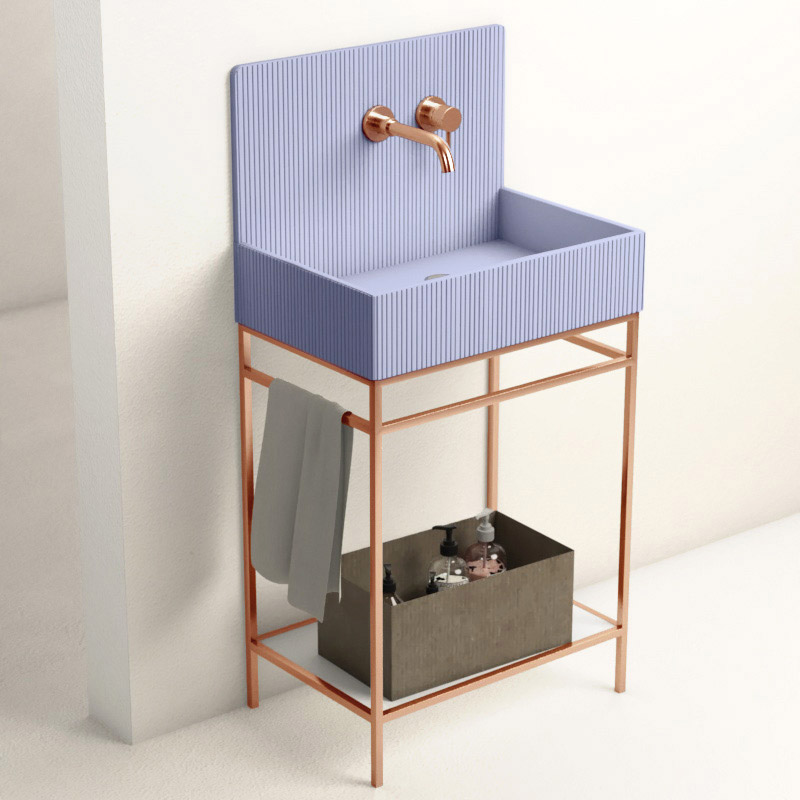 Lavabo sur pieds à poser 60x38 cm, aspect béton bleu, Roneo