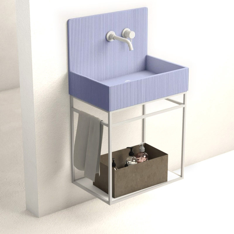 Lavabo structure suspendue 60x38 cm, aspect béton bleu, Roneo