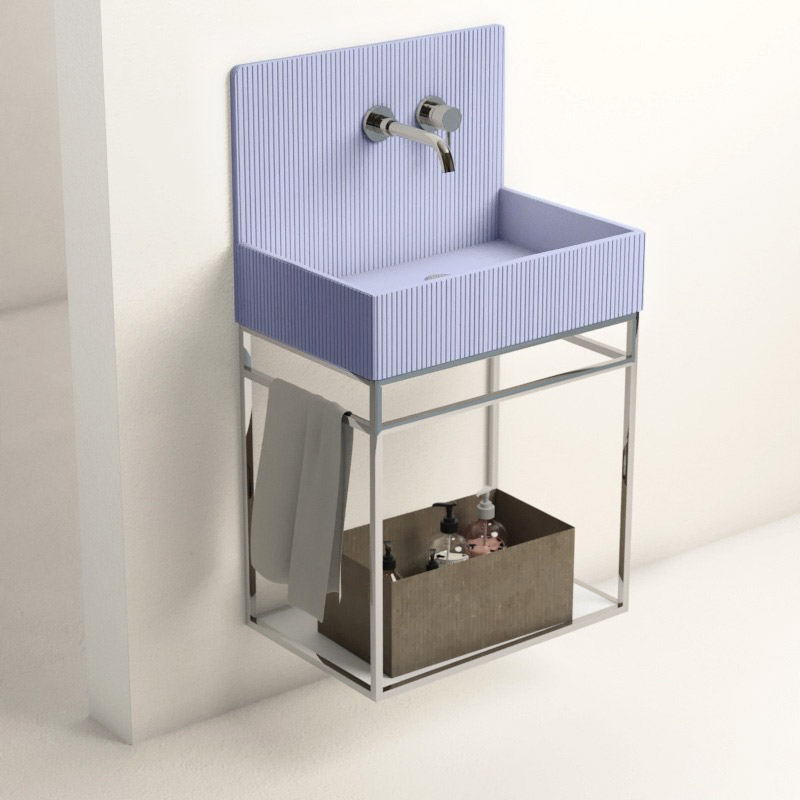 Lavabo structure suspendue 60x38 cm, aspect béton bleu, Roneo