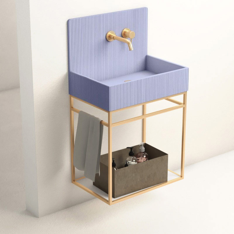 Lavabo structure suspendue 60x38 cm, aspect béton bleu, Roneo