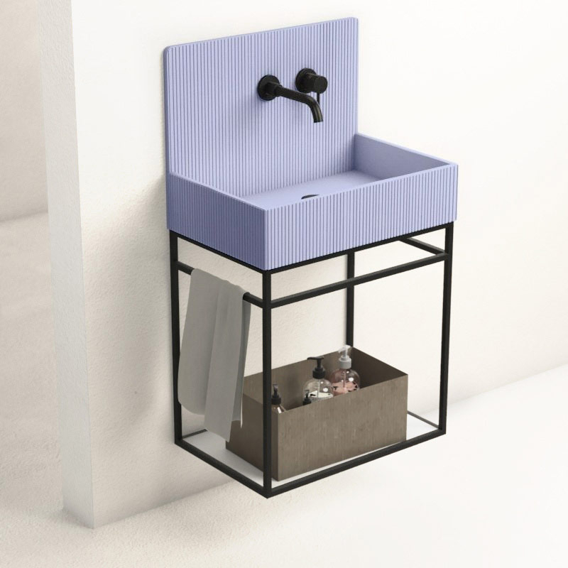 Lavabo structure suspendue 60x38 cm, aspect béton bleu, Roneo