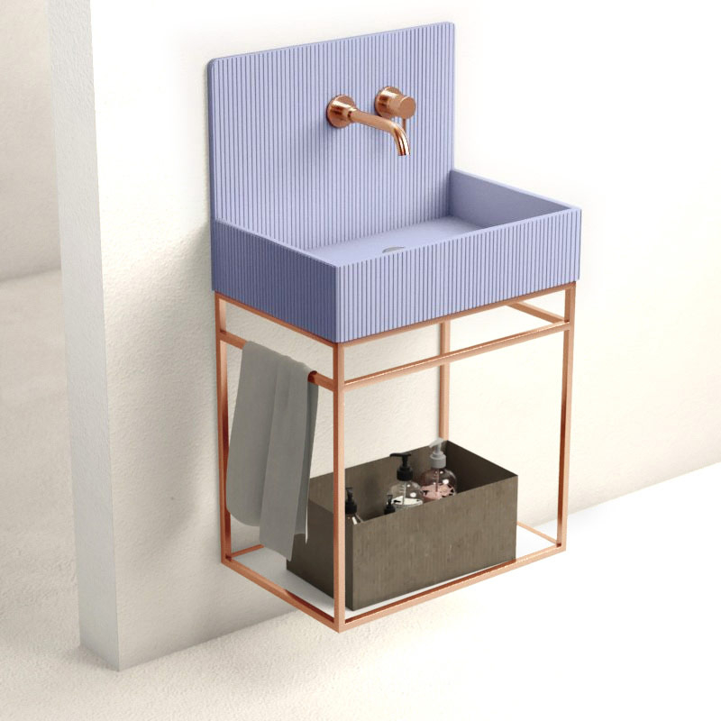 Lavabo structure suspendue 60x38 cm, aspect béton bleu, Roneo
