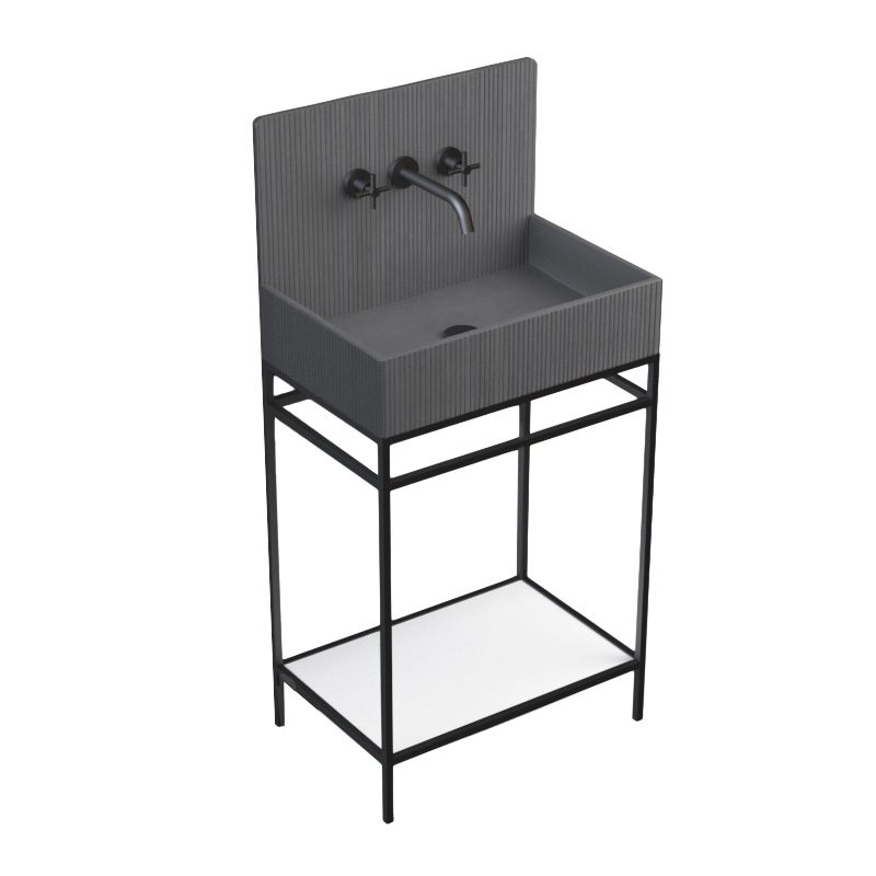 Lavabo sur pieds à poser 60x38 cm, aspect béton gris, Roneo