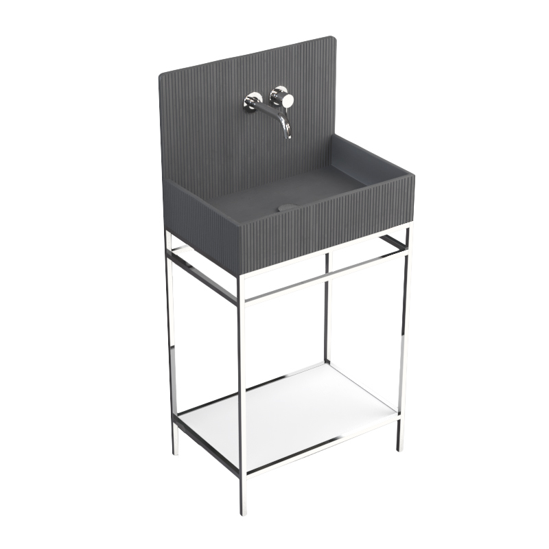 Lavabo sur pieds à poser 60x38 cm, aspect béton gris, Roneo
