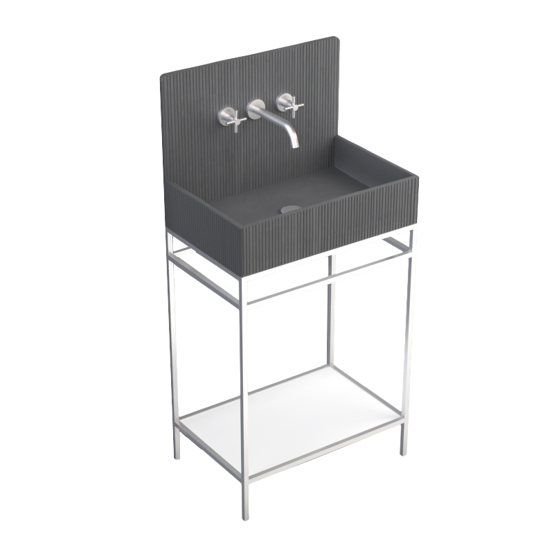 Lavabo sur pieds à poser 60x38 cm, aspect béton gris, Roneo