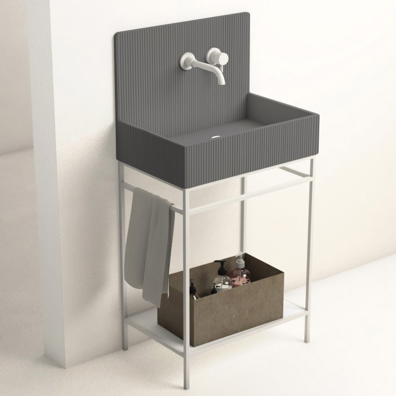 Lavabo sur pieds à poser 60x38 cm, aspect béton gris, Roneo