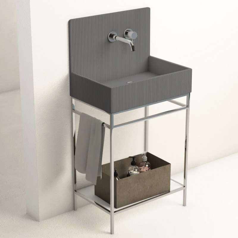 Lavabo sur pieds à poser 60x38 cm, aspect béton gris, Roneo