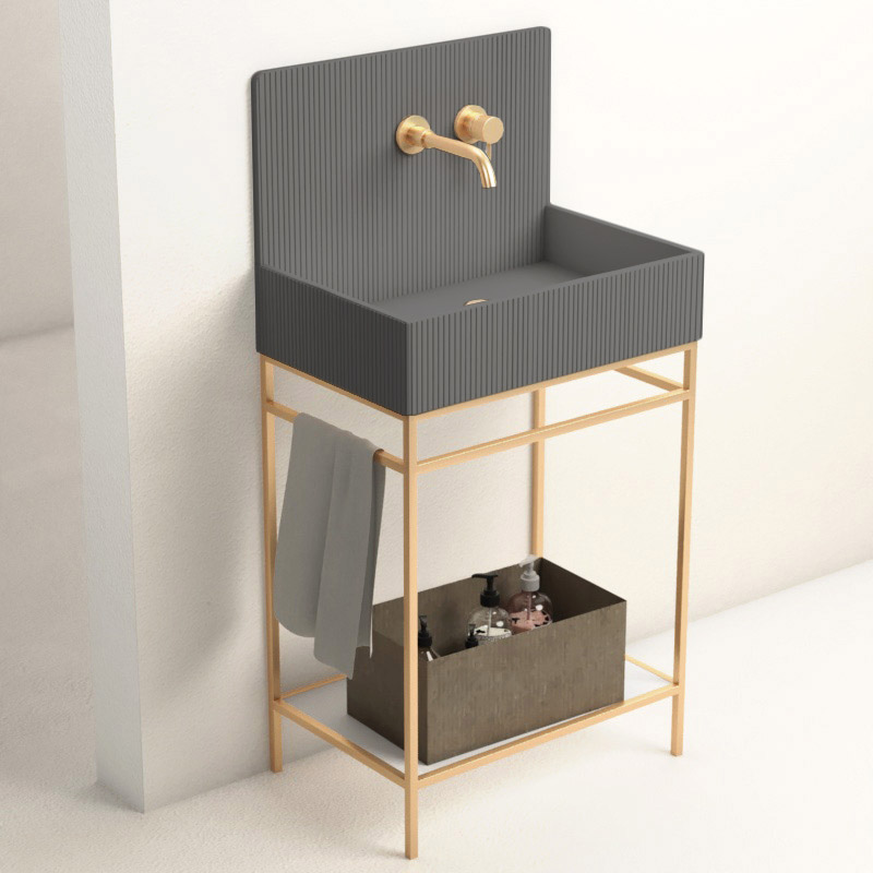 Lavabo sur pieds à poser 60x38 cm, aspect béton gris, Roneo