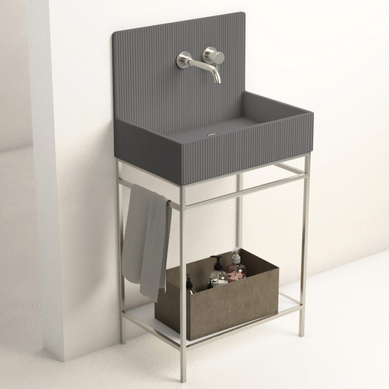 Lavabo sur pieds à poser 60x38 cm, aspect béton gris, Roneo