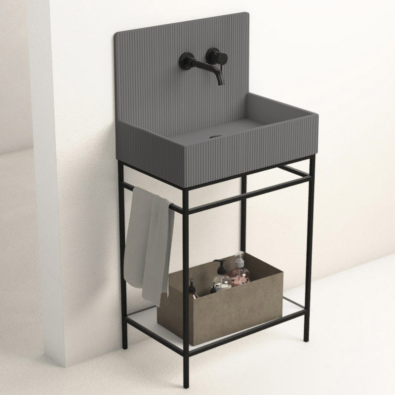 Lavabo sur pieds à poser 60x38 cm, aspect béton gris, Roneo