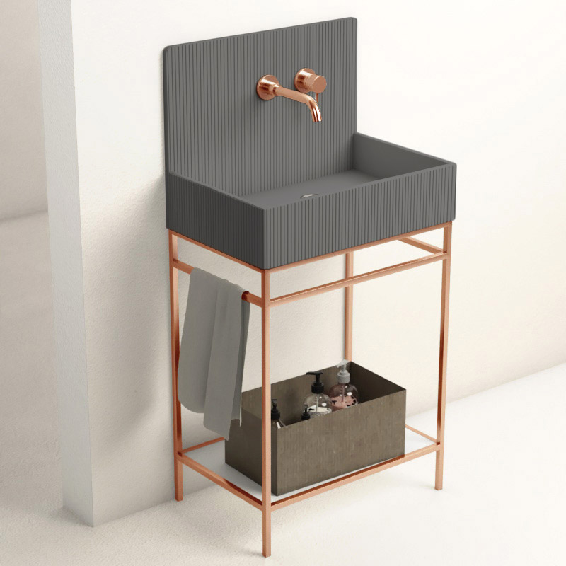 Lavabo sur pieds à poser 60x38 cm, aspect béton gris, Roneo