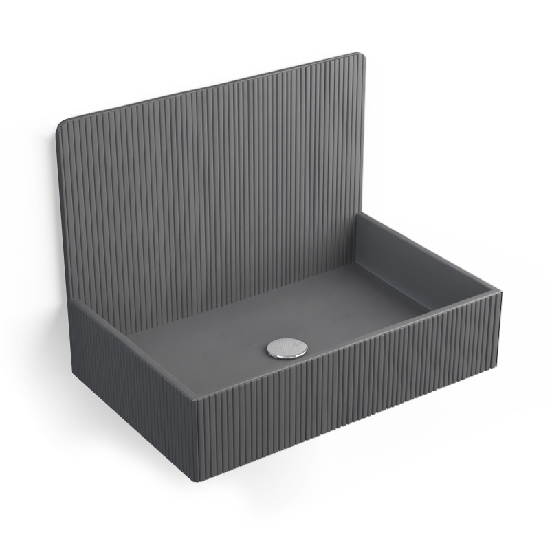 Lavabo structure suspendue 60x38 cm, aspect béton gris, Roneo