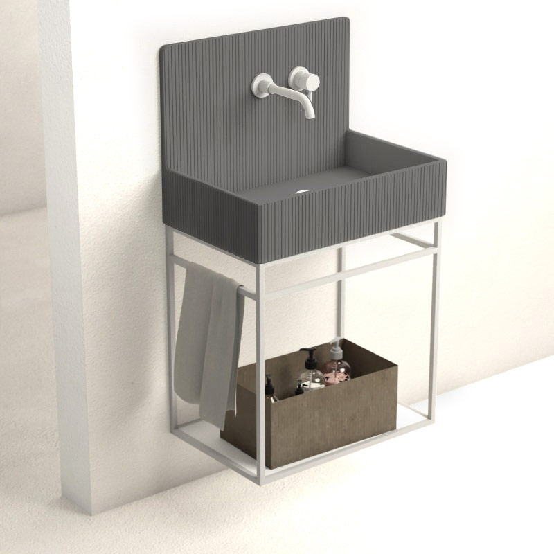 Lavabo structure suspendue 60x38 cm, aspect béton gris, Roneo