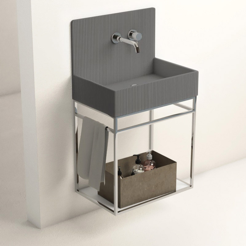 Lavabo structure suspendue 60x38 cm, aspect béton gris, Roneo