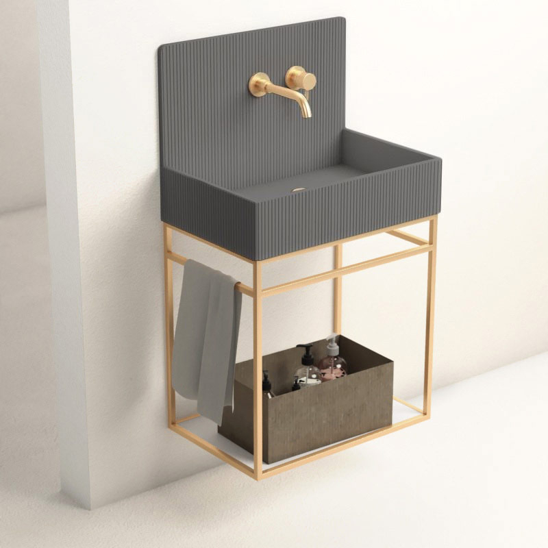 Lavabo structure suspendue 60x38 cm, aspect béton gris, Roneo