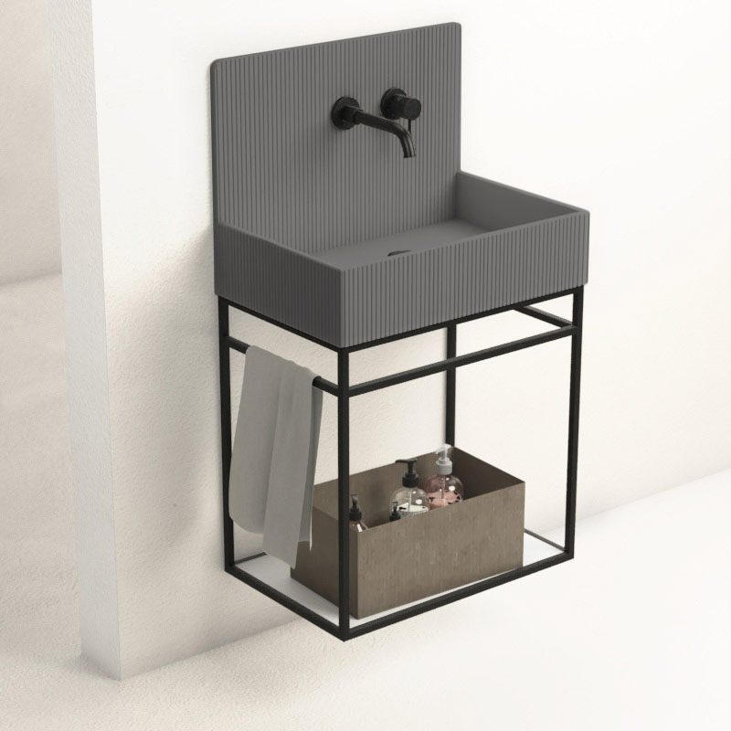 Lavabo structure suspendue 60x38 cm, aspect béton gris, Roneo