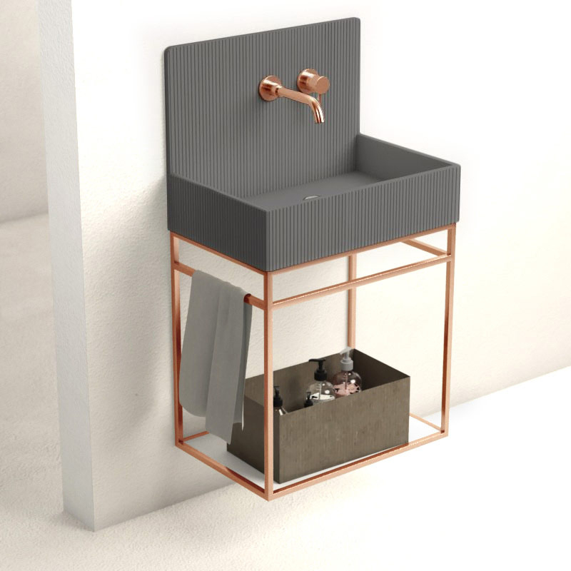Lavabo structure suspendue 60x38 cm, aspect béton gris, Roneo
