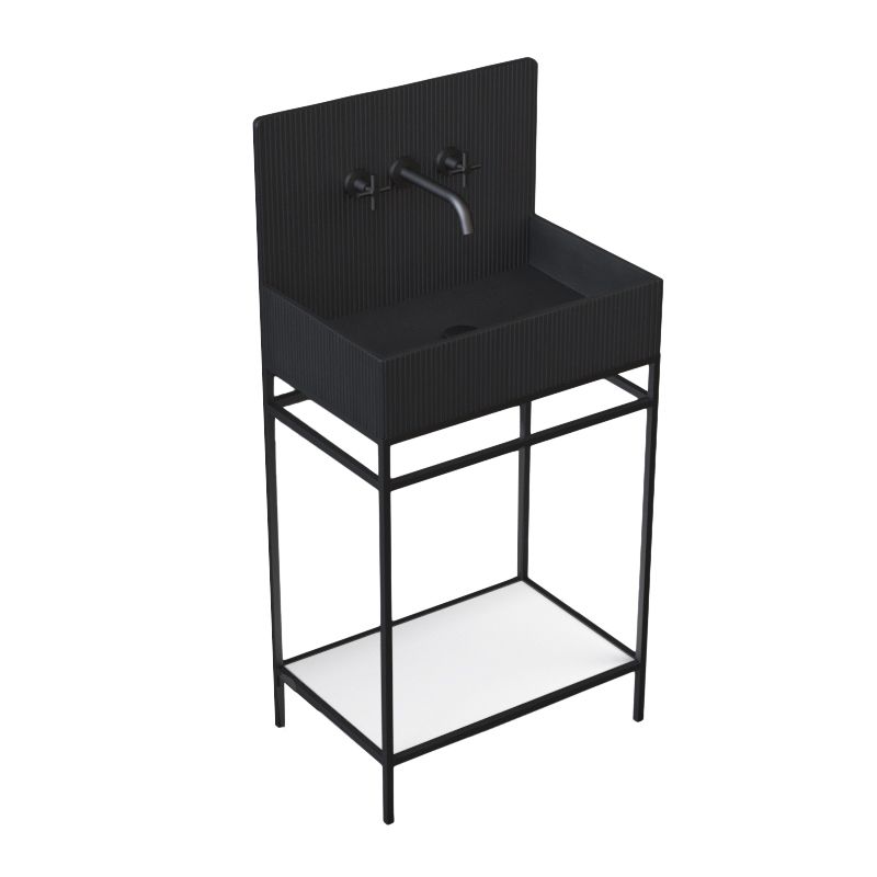 Lavabo sur pieds à poser 60x38 cm, aspect béton noir, Roneo
