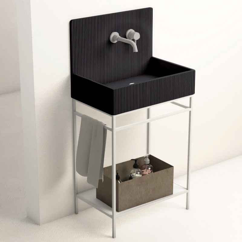 Lavabo sur pieds à poser 60x38 cm, aspect béton noir, Roneo